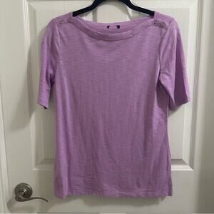 💥TALBOTS Textured Cotton Modal Button Shoulder Tee Small heathered purple